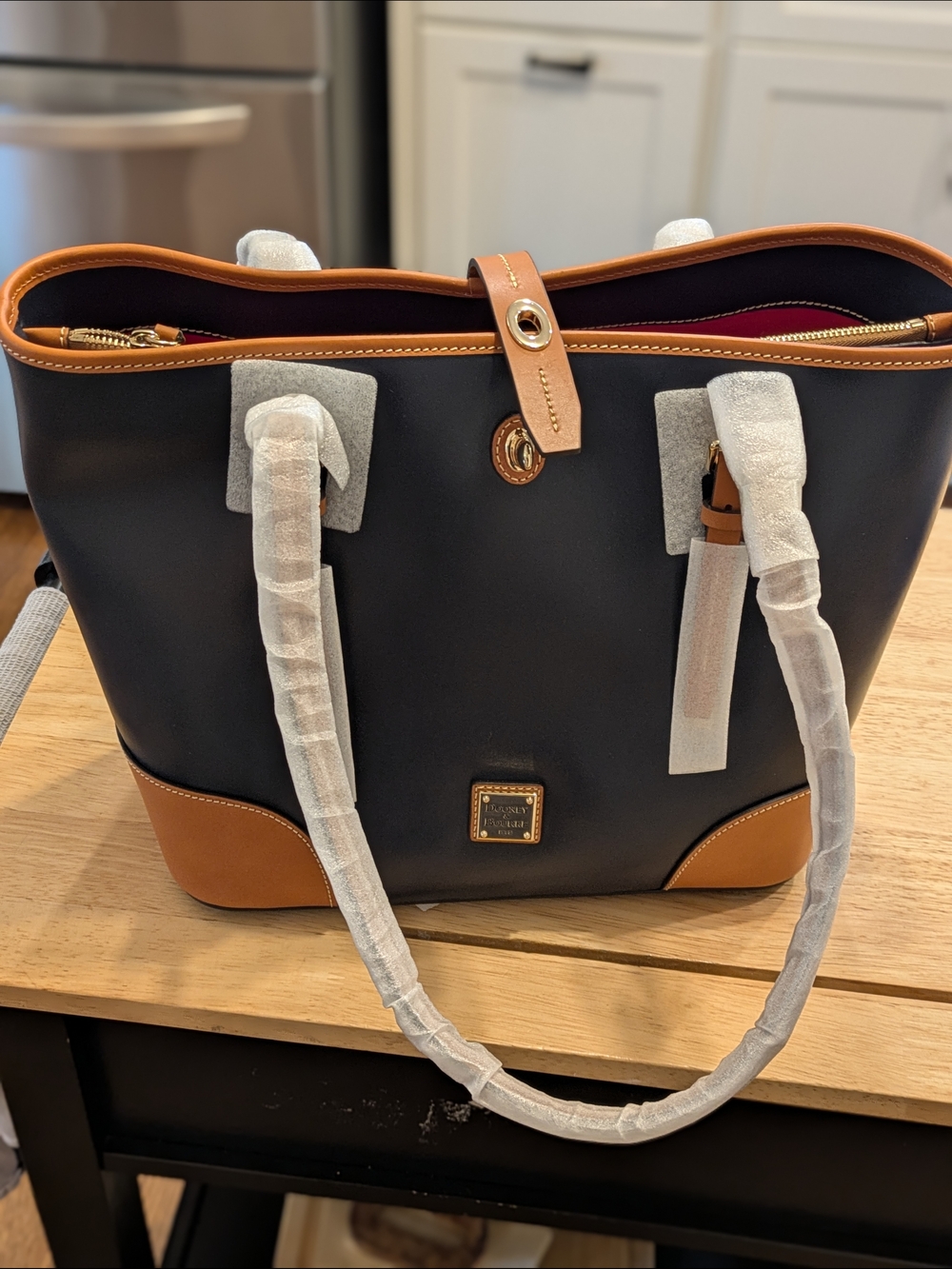 Dooney & Bourke Navy and Tan Leather-Trim Tote
